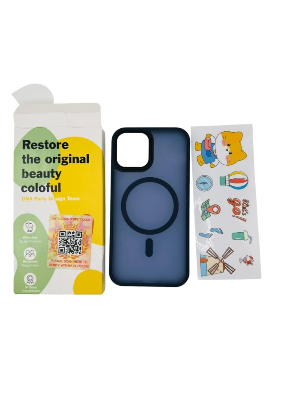 DNA Paris Magnetic Phone Case With Stickers For iPhone 13/14 Blue Shockproof Sli